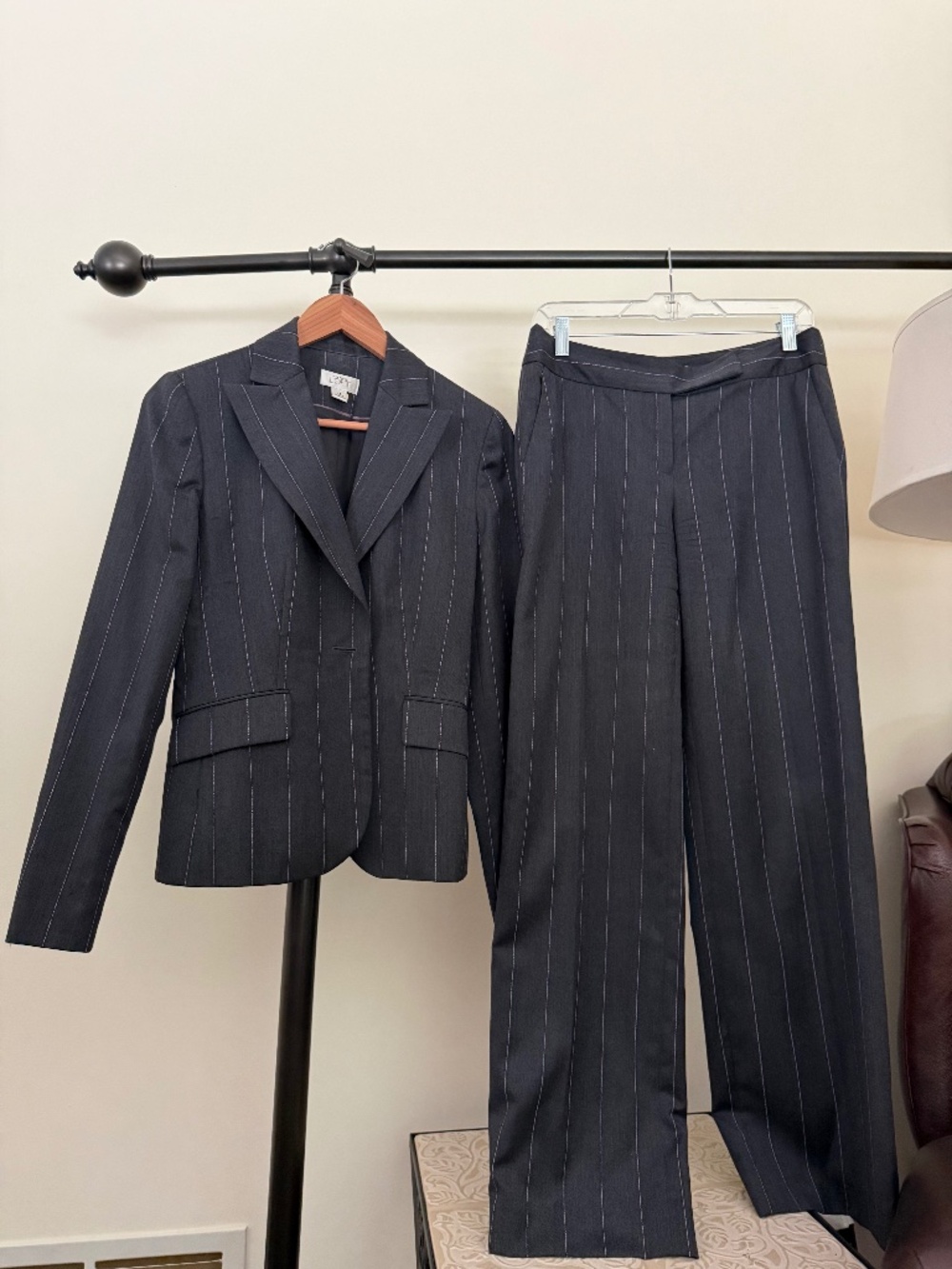 LOFT Gray Pinstripe 2-Piece Pant Suit Blazer & Trousers Set